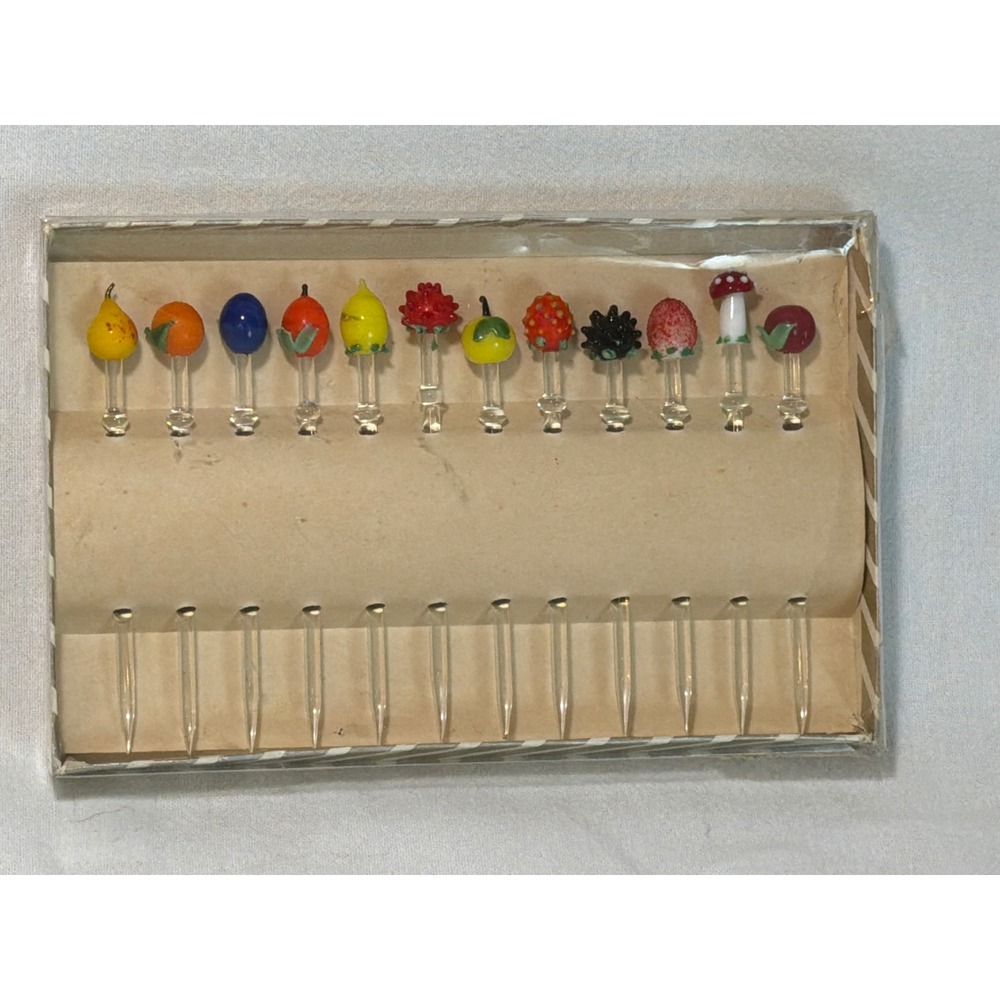 VTG 1950's Czech Hand Blown Glass Cocktail Swizzle Stick Set of 12 Barware Boxed